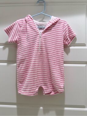 Kissy Kissy Pink and White Stripe Swim Cover-Up Terry Romper 12-18 Month NWT